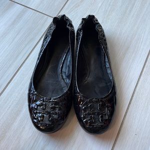 Tory Burch Reva Black Patent Croc Flat
